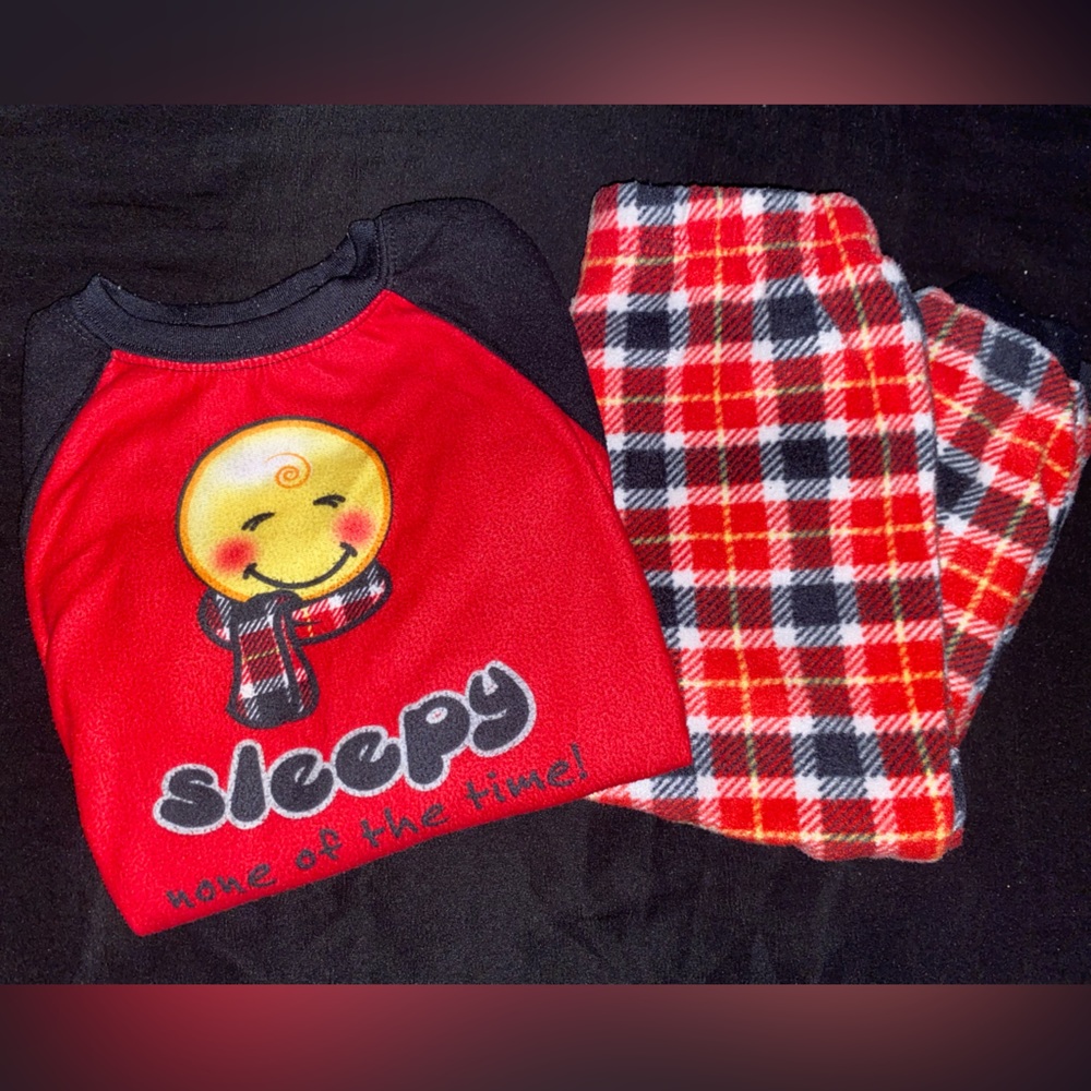 Baby Unisex PJ’s & PANCAKES Red Black Plaid Fleece Pajamas Size 24M